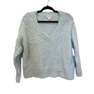 Maeve Anthropologie Mint GreenFuzzy V-Neck Merino Wool Blend Sweater XS
